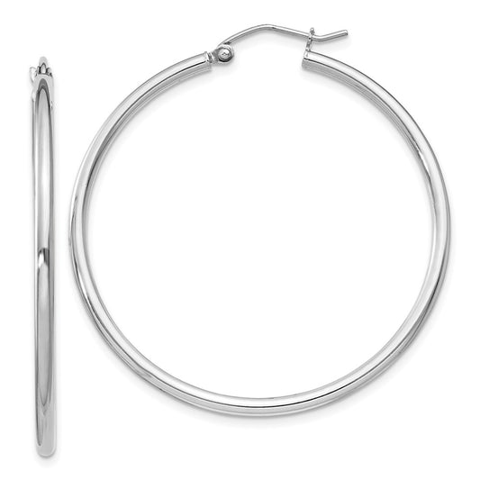 Rhodium-plated Sterling Silver 2mm Round Hoop Earrings