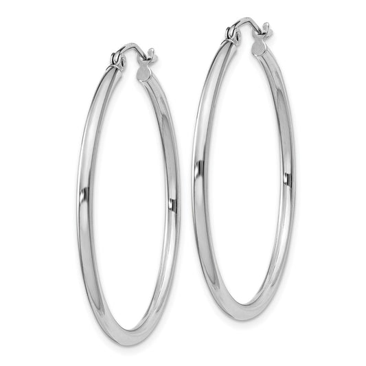 Rhodium-plated Sterling Silver 2mm Round Hoop Earrings