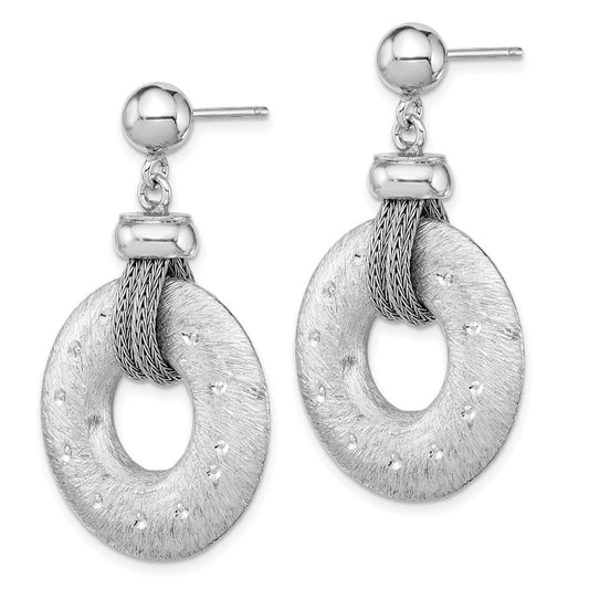 Rhodium-plated Sterling Silver Textured Polished Circle Post Earrings