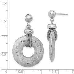 Rhodium-plated Sterling Silver Textured Polished Circle Post Earrings