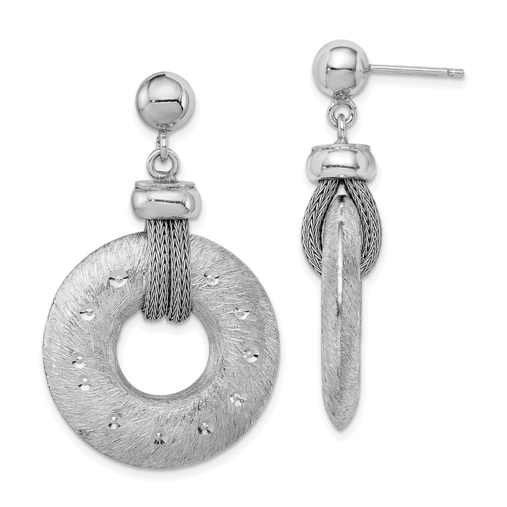 Rhodium-plated Sterling Silver Textured Polished Circle Post Earrings