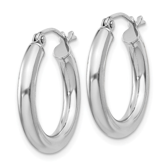 Rhodium-plated Sterling Silver 3mm Round Hoop Earrings