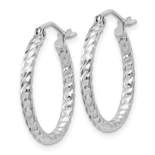 Rhodium-plated Sterling Silver Diamond-cut 2x20mm Hoop Earrings