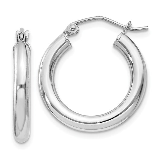 Rhodium-plated Sterling Silver 3mm Round Hoop Earrings