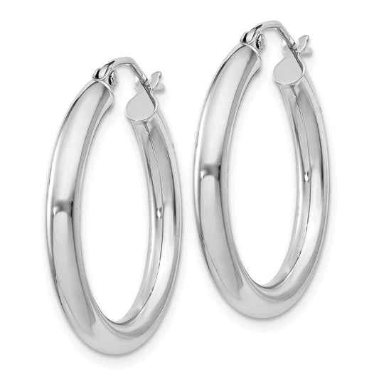 Rhodium-plated Sterling Silver 3mm Round Hoop Earrings