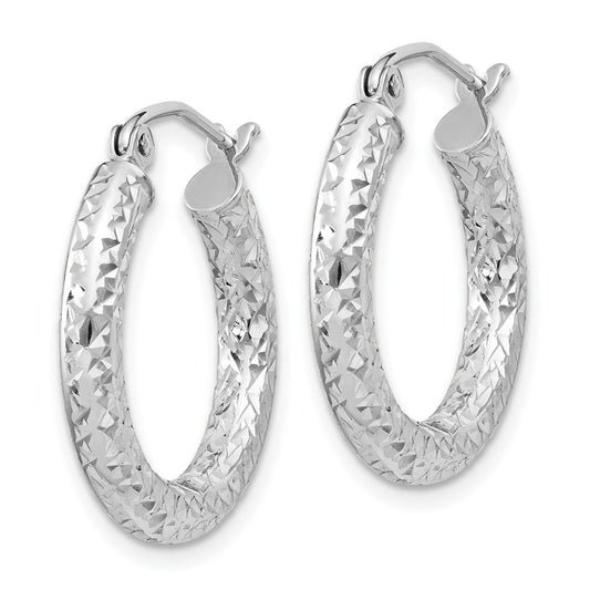 Rhodium-plated Sterling Silver Diamond-cut 3x20mm Hoop Earrings