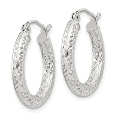 Sterling Silver Diamond-cut 3x20mm Hoop Earrings