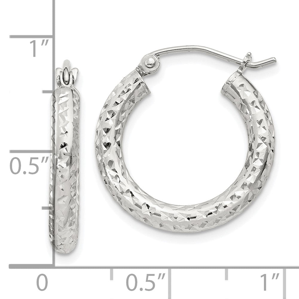 Sterling Silver Diamond-cut 3x20mm Hoop Earrings