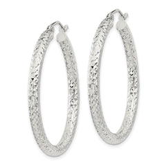 Sterling Silver Diamond-cut 3x35mm Hoop Earrings