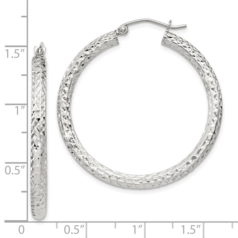 Sterling Silver Diamond-cut 3x35mm Hoop Earrings