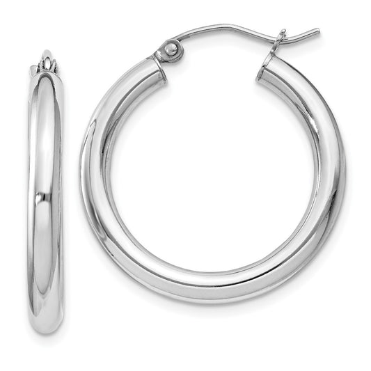 Rhodium-plated Sterling Silver 3mm Round Hoop Earrings