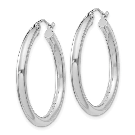 Rhodium-plated Sterling Silver 3mm Round Hoop Earrings