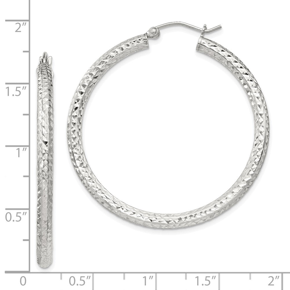 Sterling Silver Diamond-cut 3x40mm Hoop Earrings