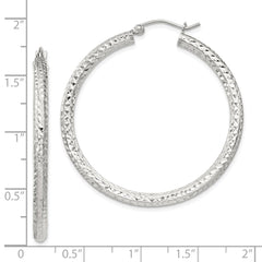 Sterling Silver Diamond-cut 3x40mm Hoop Earrings