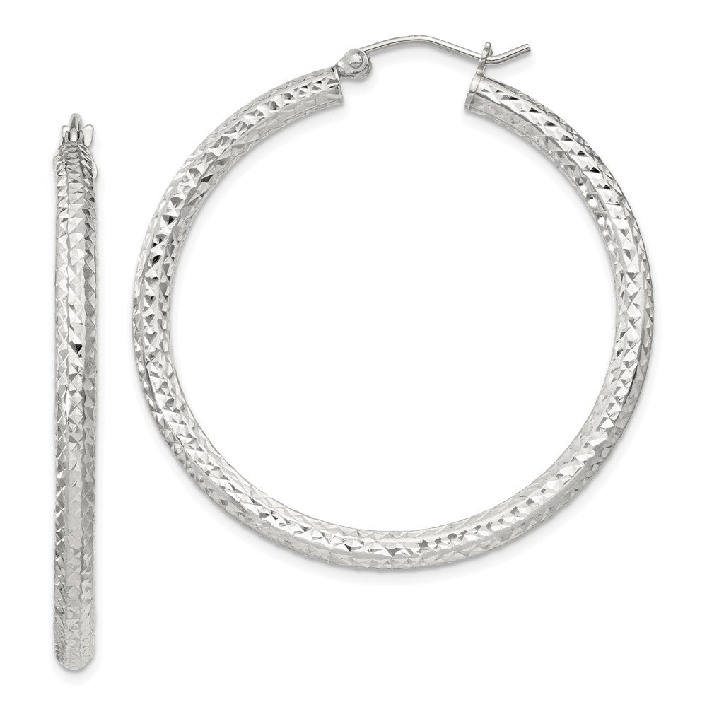 Sterling Silver Diamond-cut 3x40mm Hoop Earrings