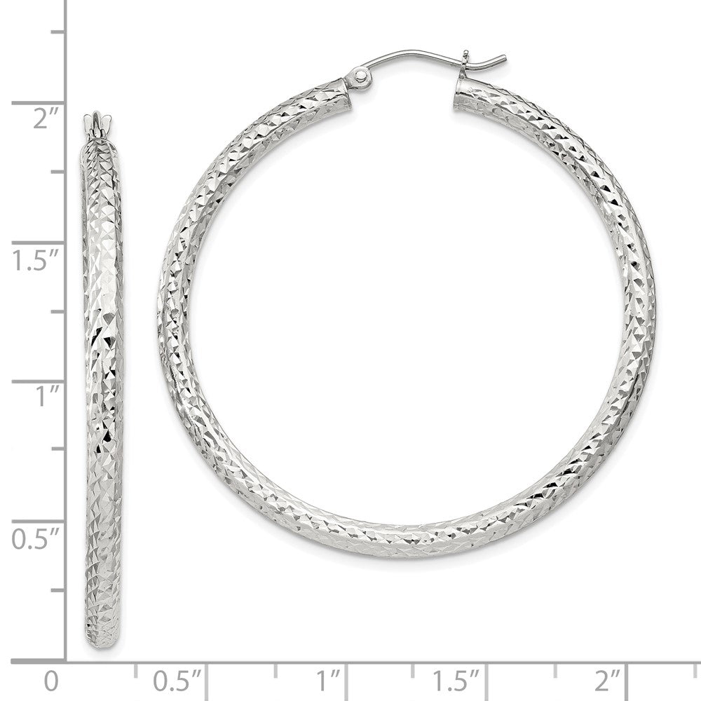 Sterling Silver Diamond-cut 3x45mm Hoop Earrings