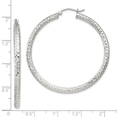 Sterling Silver Diamond-cut 3x45mm Hoop Earrings