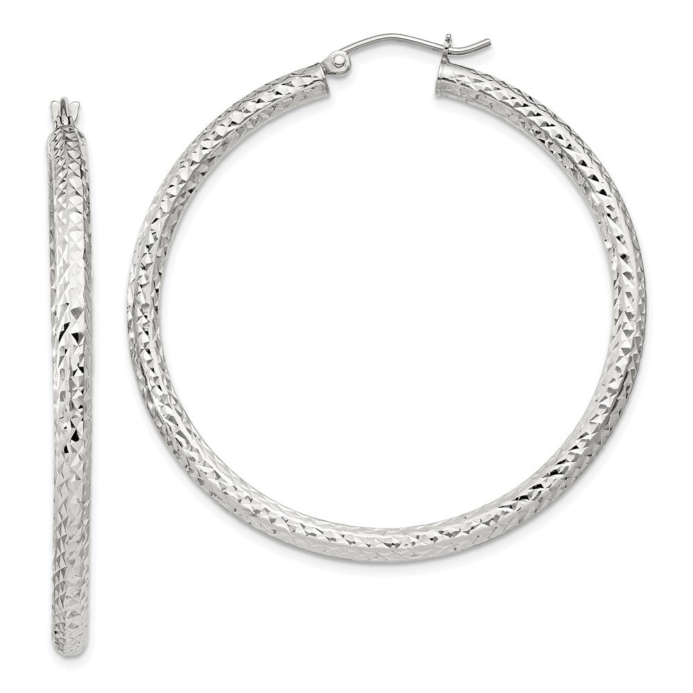 Sterling Silver Diamond-cut 3x45mm Hoop Earrings