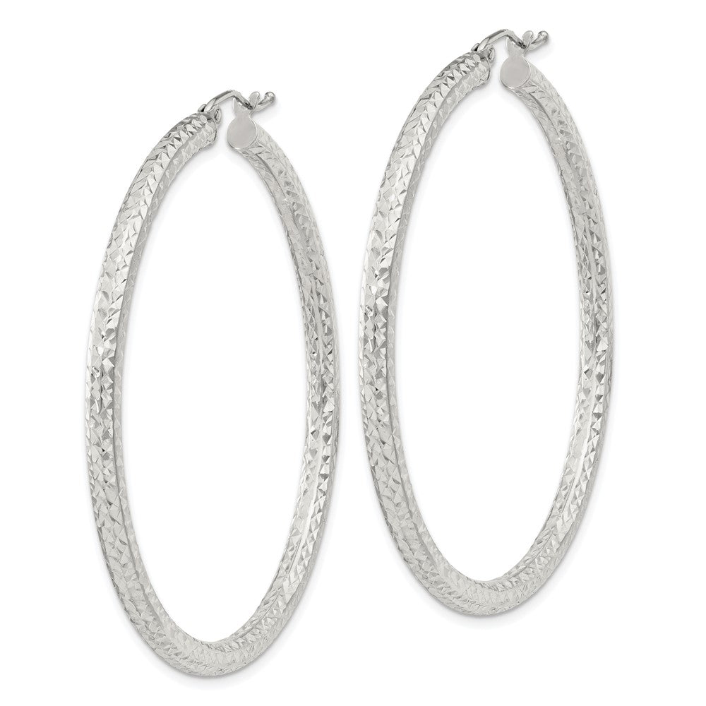 Sterling Silver Diamond-cut 3x50mm Hoop Earrings