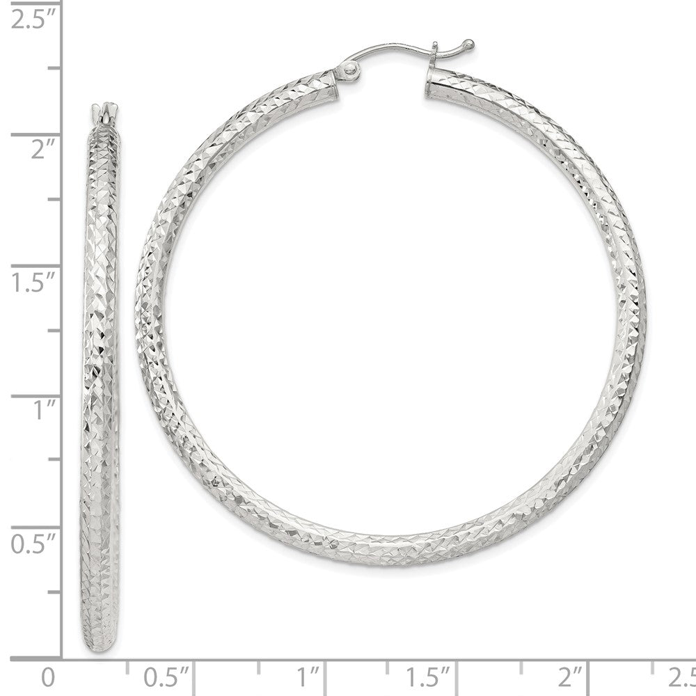 Sterling Silver Diamond-cut 3x50mm Hoop Earrings