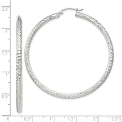 Sterling Silver Diamond-cut 3x55mm Hoop Earrings