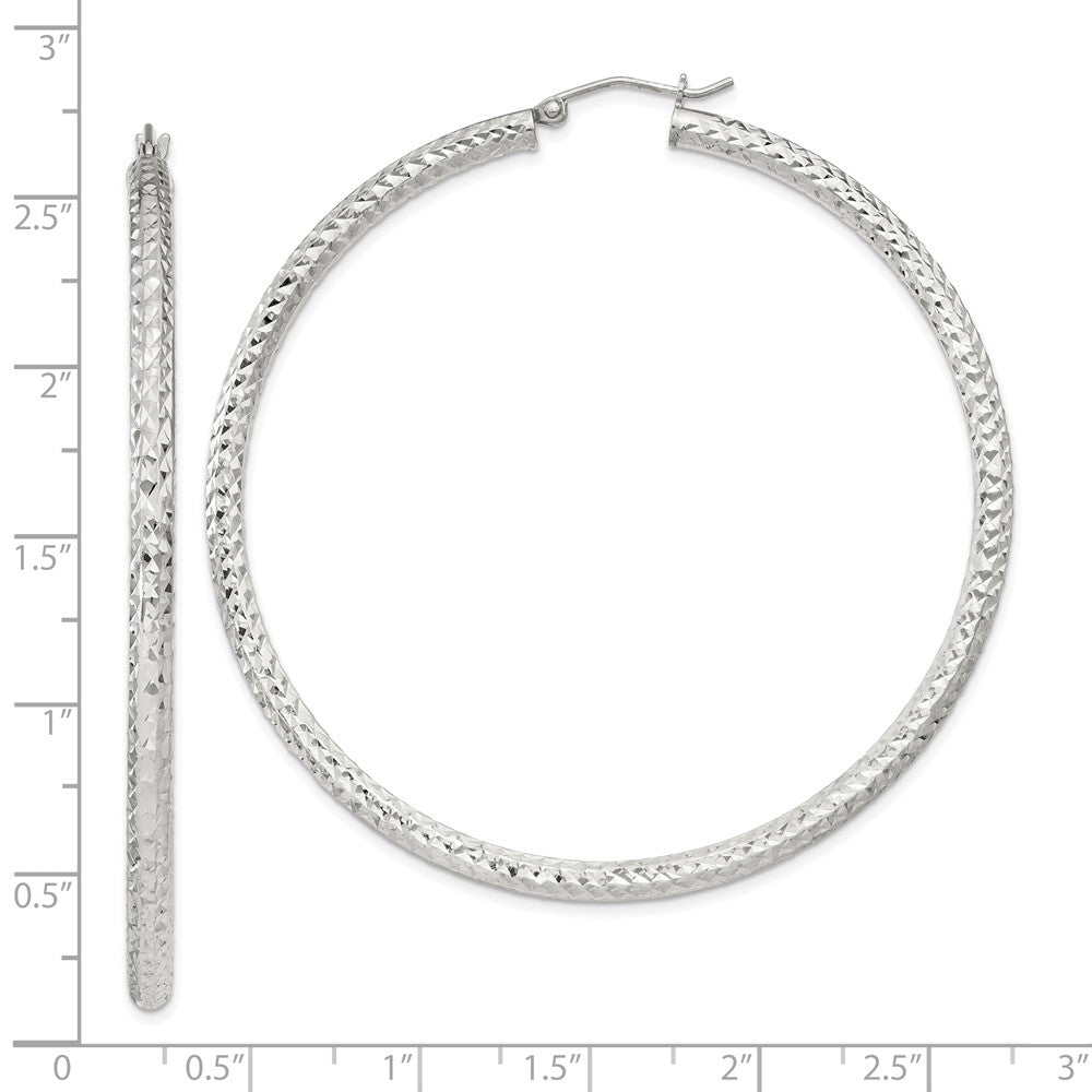 Sterling Silver Diamond-cut 3x60mm Hoop Earrings