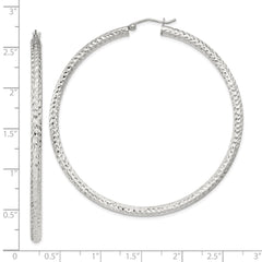 Sterling Silver Diamond-cut 3x60mm Hoop Earrings