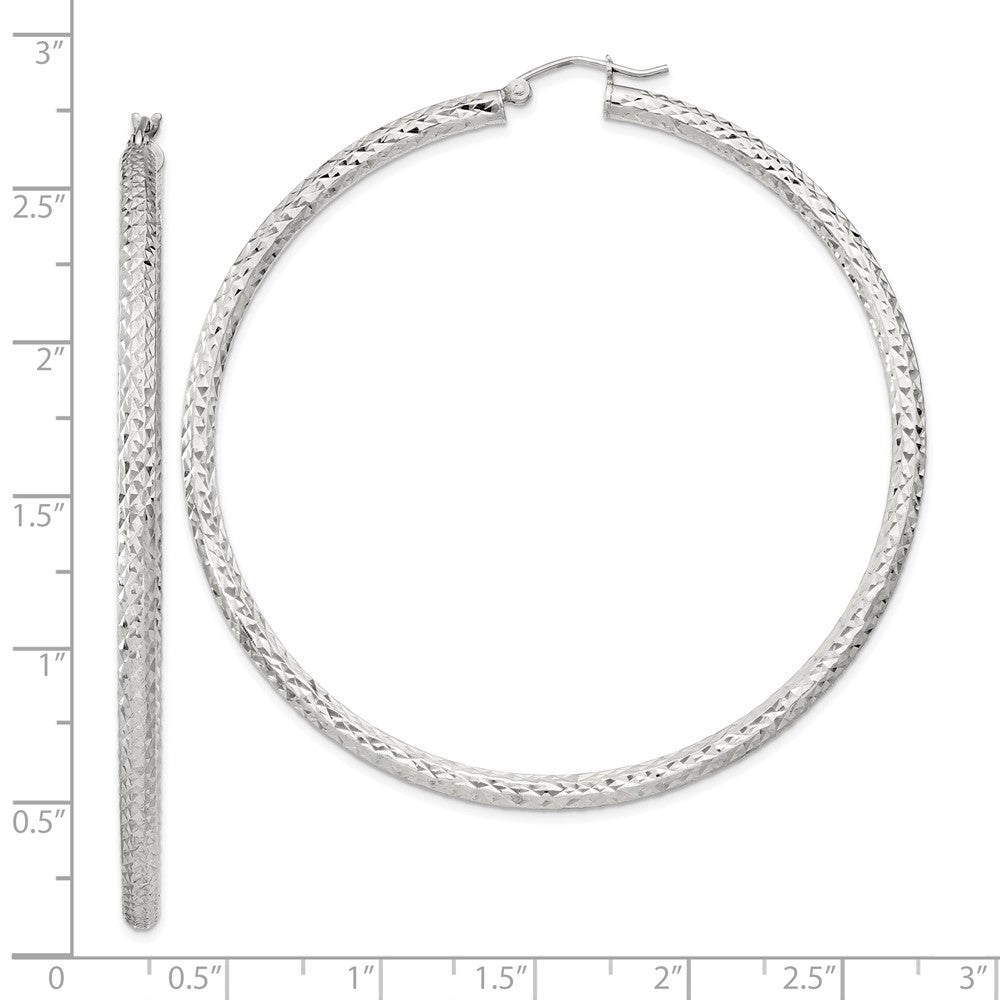 Sterling Silver Diamond-cut 3x65mm Hoop Earrings