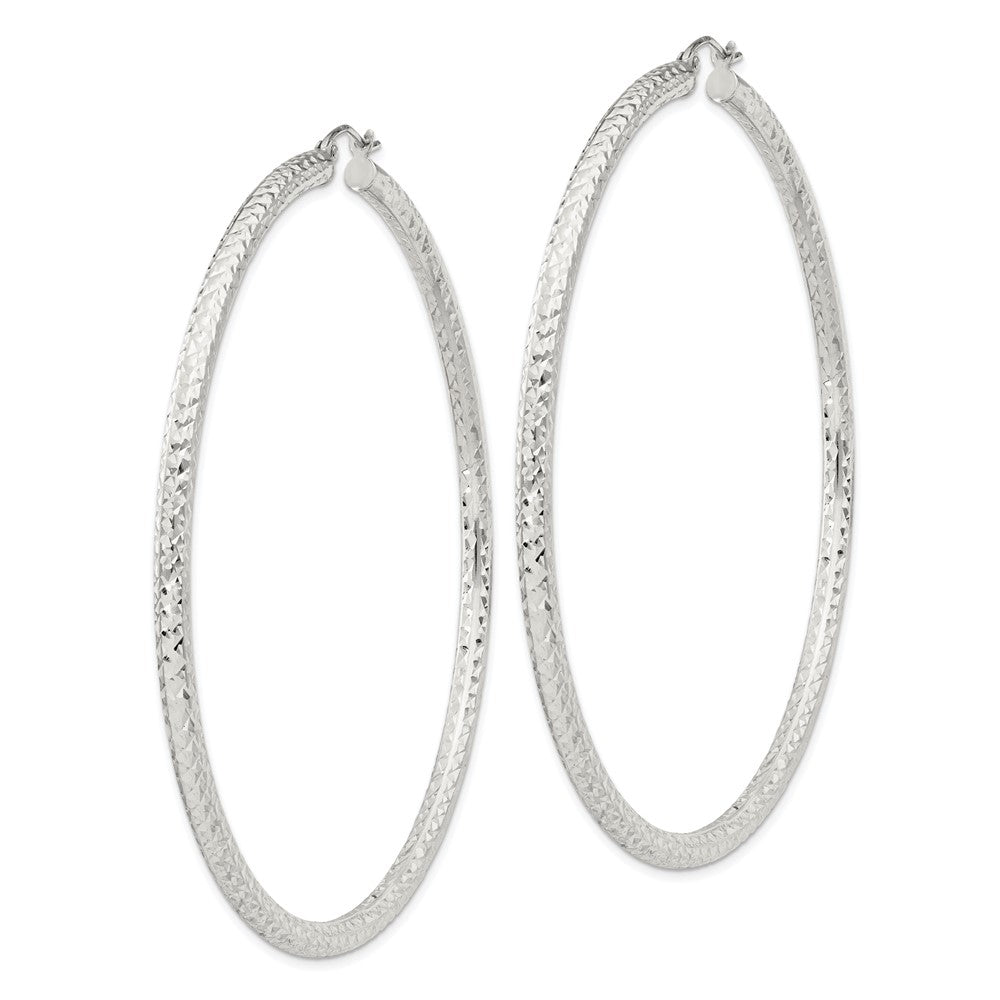 Sterling Silver Diamond-cut 3x70mm Hoop Earrings
