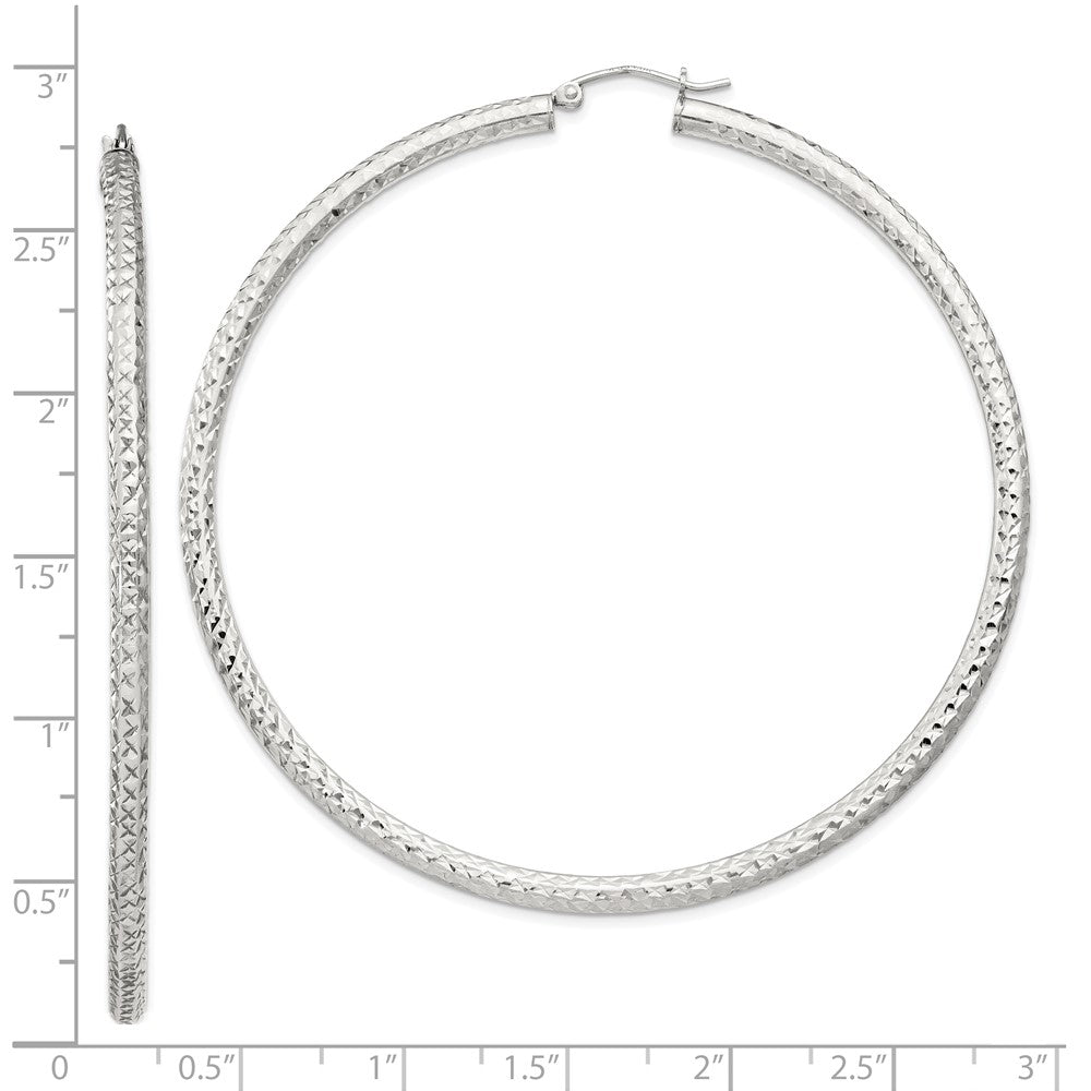 Sterling Silver Diamond-cut 3x70mm Hoop Earrings