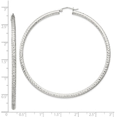 Sterling Silver Diamond-cut 3x70mm Hoop Earrings