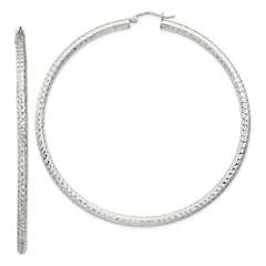 Sterling Silver Diamond-cut 3x70mm Hoop Earrings