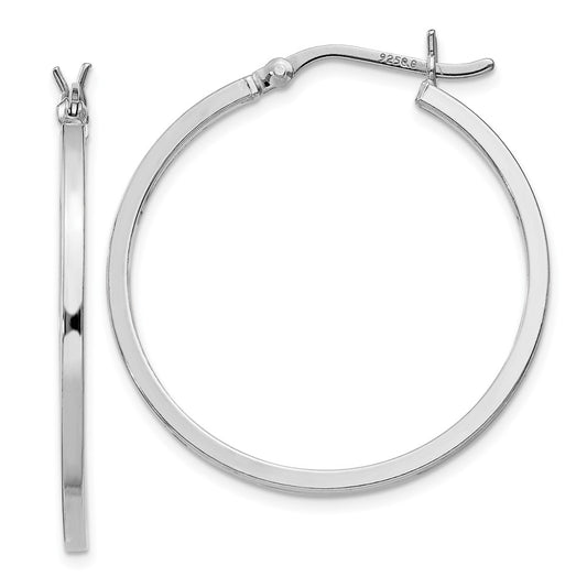 Rhodium-plated Sterling Silver 1.5x30mm Hoop Earrings