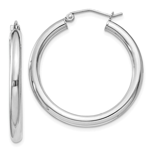 Rhodium-plated Sterling Silver 3mm Round Hoop Earrings