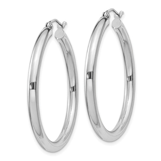 Rhodium-plated Sterling Silver 3mm Round Hoop Earrings