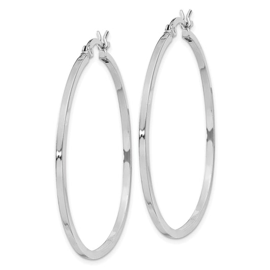 Rhodium-plated Sterling Silver 1.5x40mm Hoop Earrings