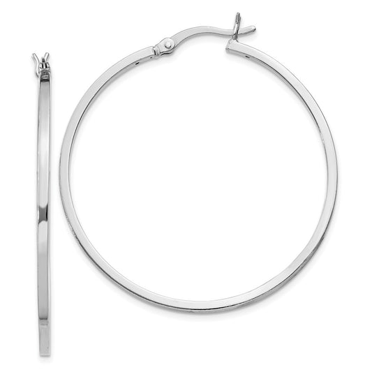 Rhodium-plated Sterling Silver 1.5x40mm Hoop Earrings