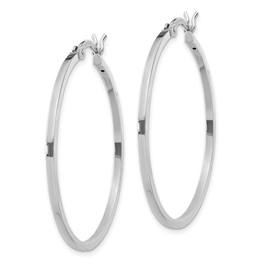 Rhodium-plated Sterling Silver 1.5x35mm Hoop Earrings