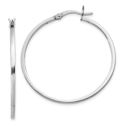 Rhodium-plated Sterling Silver 1.5x35mm Hoop Earrings