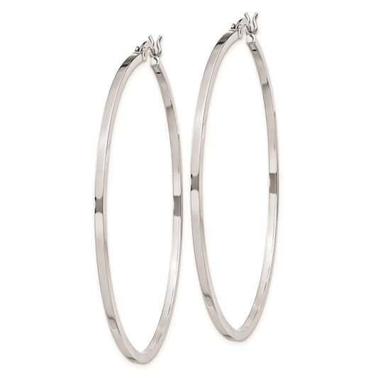 Rhodium-plated Sterling Silver 1.5x50mm Hoop Earrings