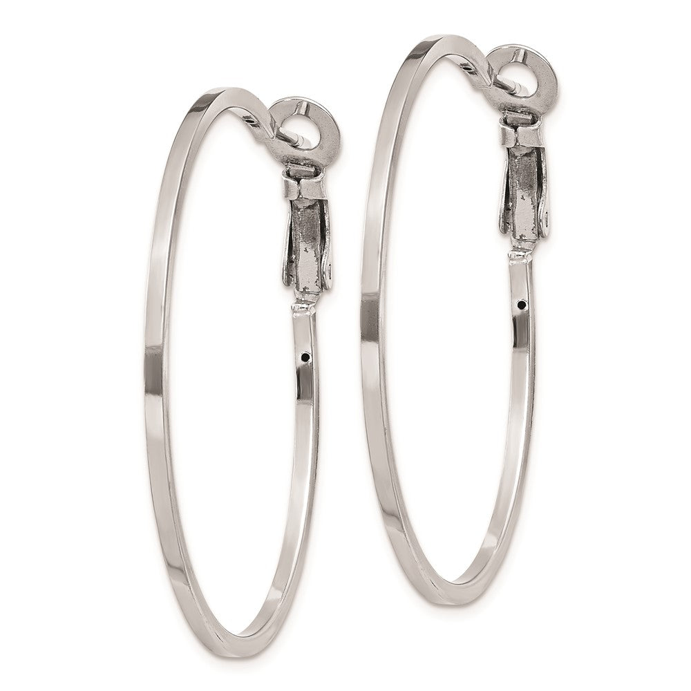 Rhodium-plated Silver 1.5x40mm Omega Back Hoop Earrings