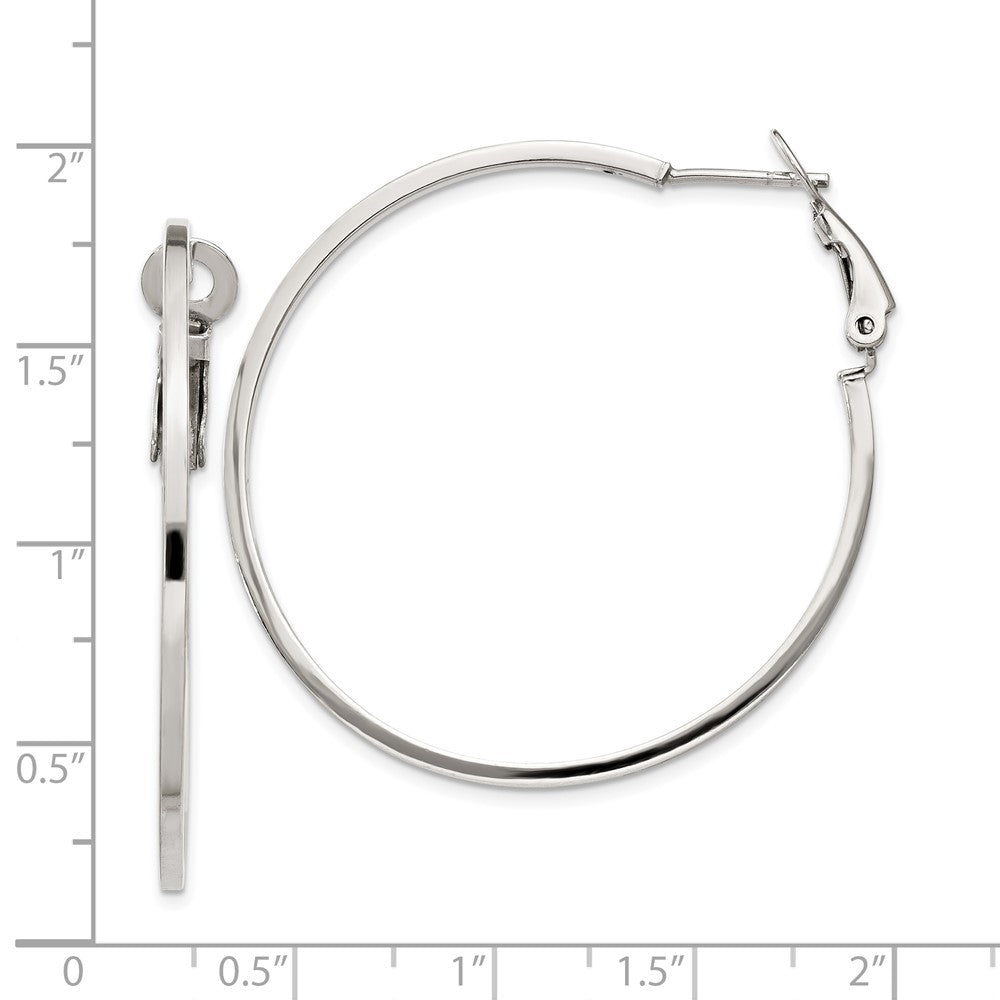 Rhodium-plated Silver 1.5x40mm Omega Back Hoop Earrings
