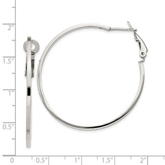 Rhodium-plated Silver 1.5x40mm Omega Back Hoop Earrings