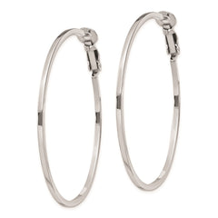 Rhodium-plated Silver 1.5x50mm Omega Back Hoop Earrings