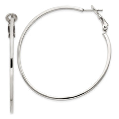 Rhodium-plated Silver 1.5x50mm Omega Back Hoop Earrings