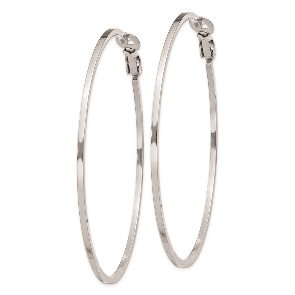 Rhodium-plated Silver 1.5x60mm Omega Back Hoop Earrings