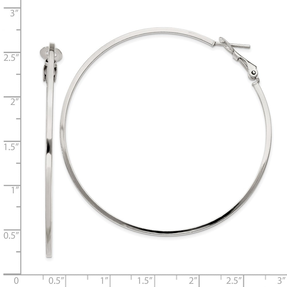 Rhodium-plated Silver 1.5x60mm Omega Back Hoop Earrings