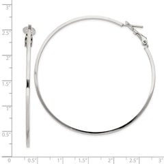 Rhodium-plated Silver 1.5x60mm Omega Back Hoop Earrings