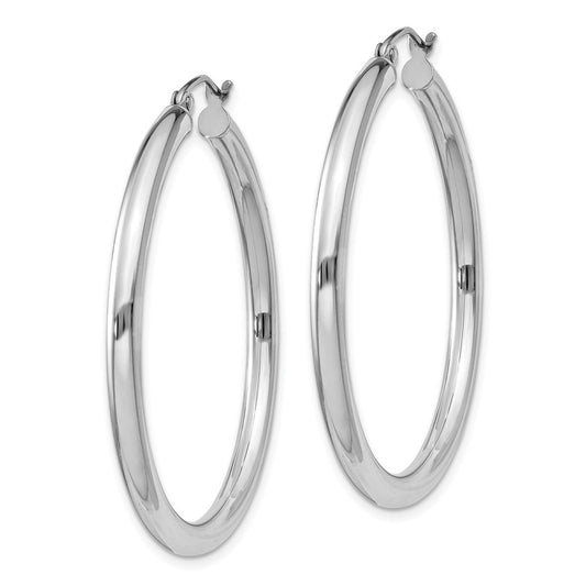 Rhodium-plated Sterling Silver 3mm Round Hoop Earrings