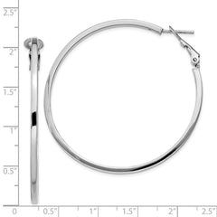 Rhodium-plated Silver 2x50mm Omega Back Hoop Earrings